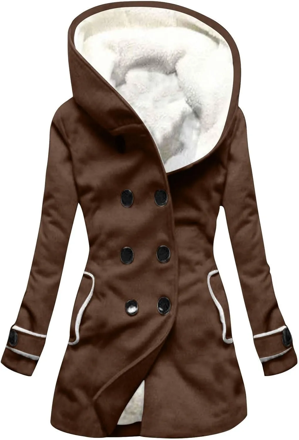 Women's Long Sleeve Winter Coat Warm Shaggy Down Hooded Button Down Coat Jacket