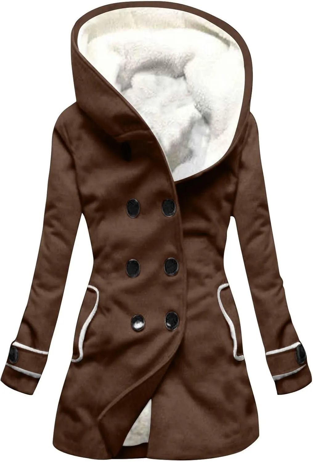 Women's Long Sleeve Winter Coat Warm Shaggy Down Hooded Button Down Coat Jacket