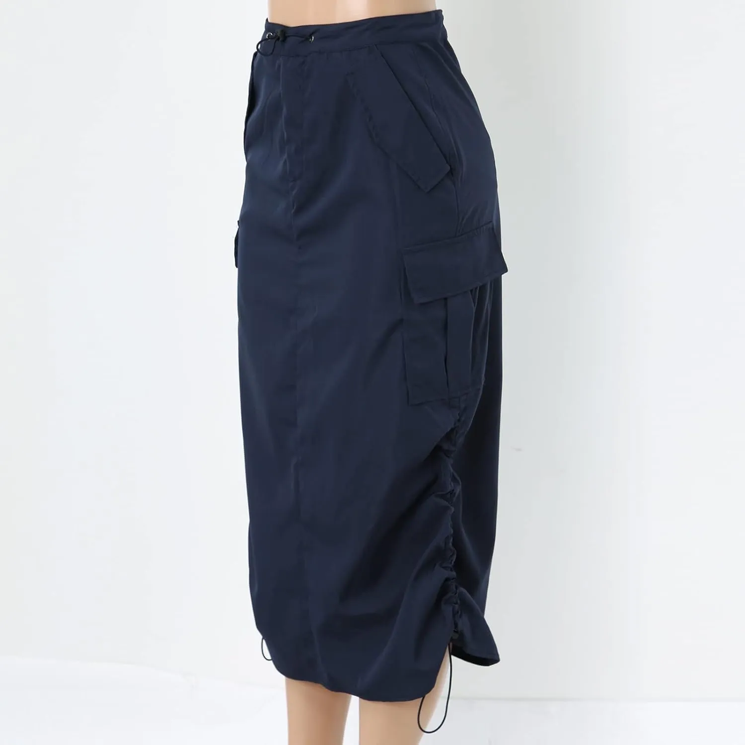 Women's Loose Casual Quick Drying Pleated Drawcord Work Suit Split Skirt Plus Size Pencil Skirt with Slit