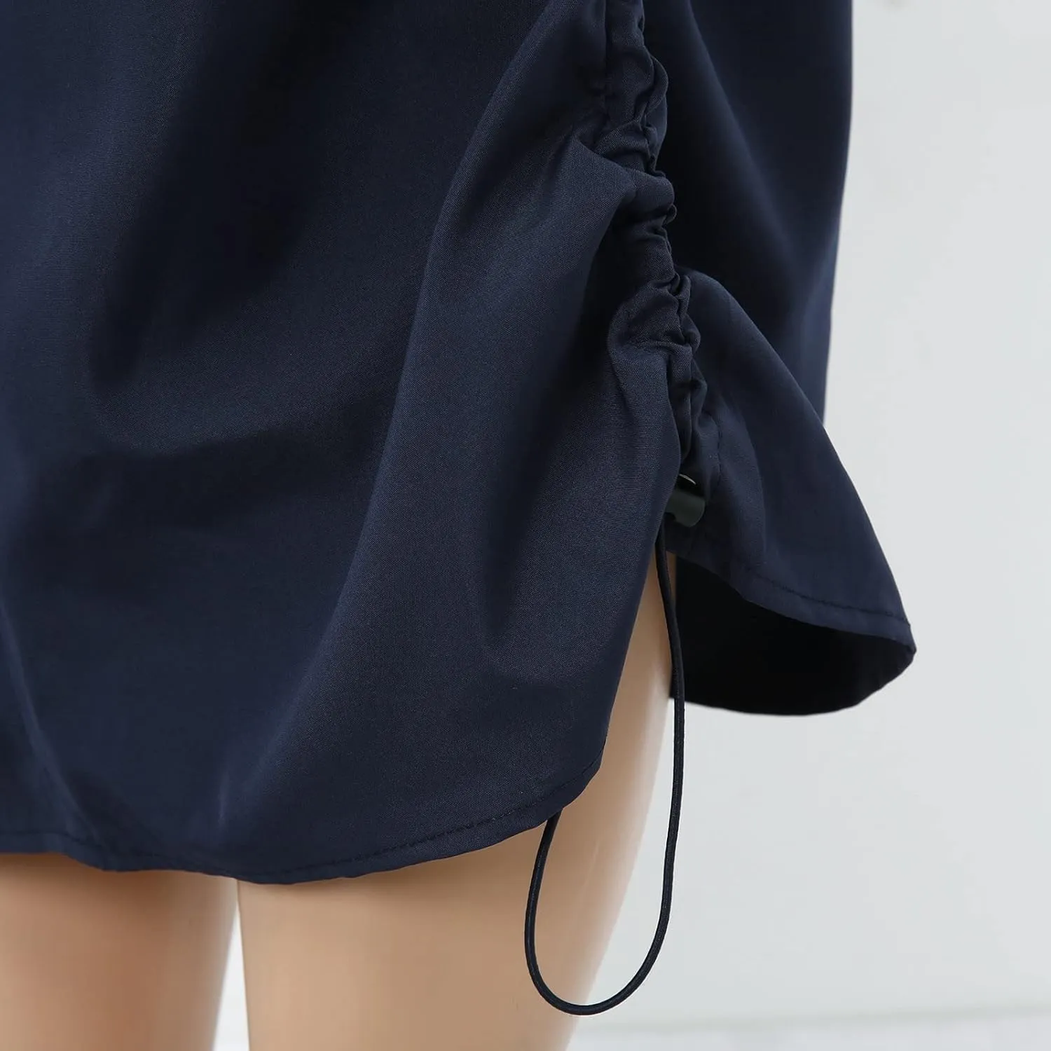 Women's Loose Casual Quick Drying Pleated Drawcord Work Suit Split Skirt Plus Size Pencil Skirt with Slit