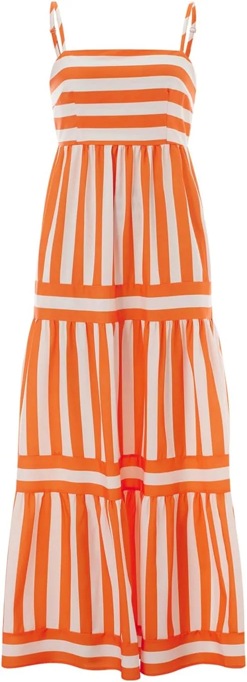Women's Maxi Boho Dress Striped Print Sleeveless Spaghetti Straps Square Neck Dresses Beach Sundress with Pockets
