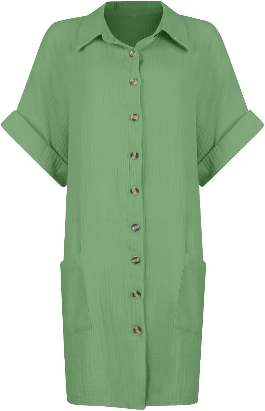 Women's Maxi Dress 2025 Summer Casual Loose Trendy V-Neck Short Sleeve Solid Linen Button Shirt Dresses, S-2XL