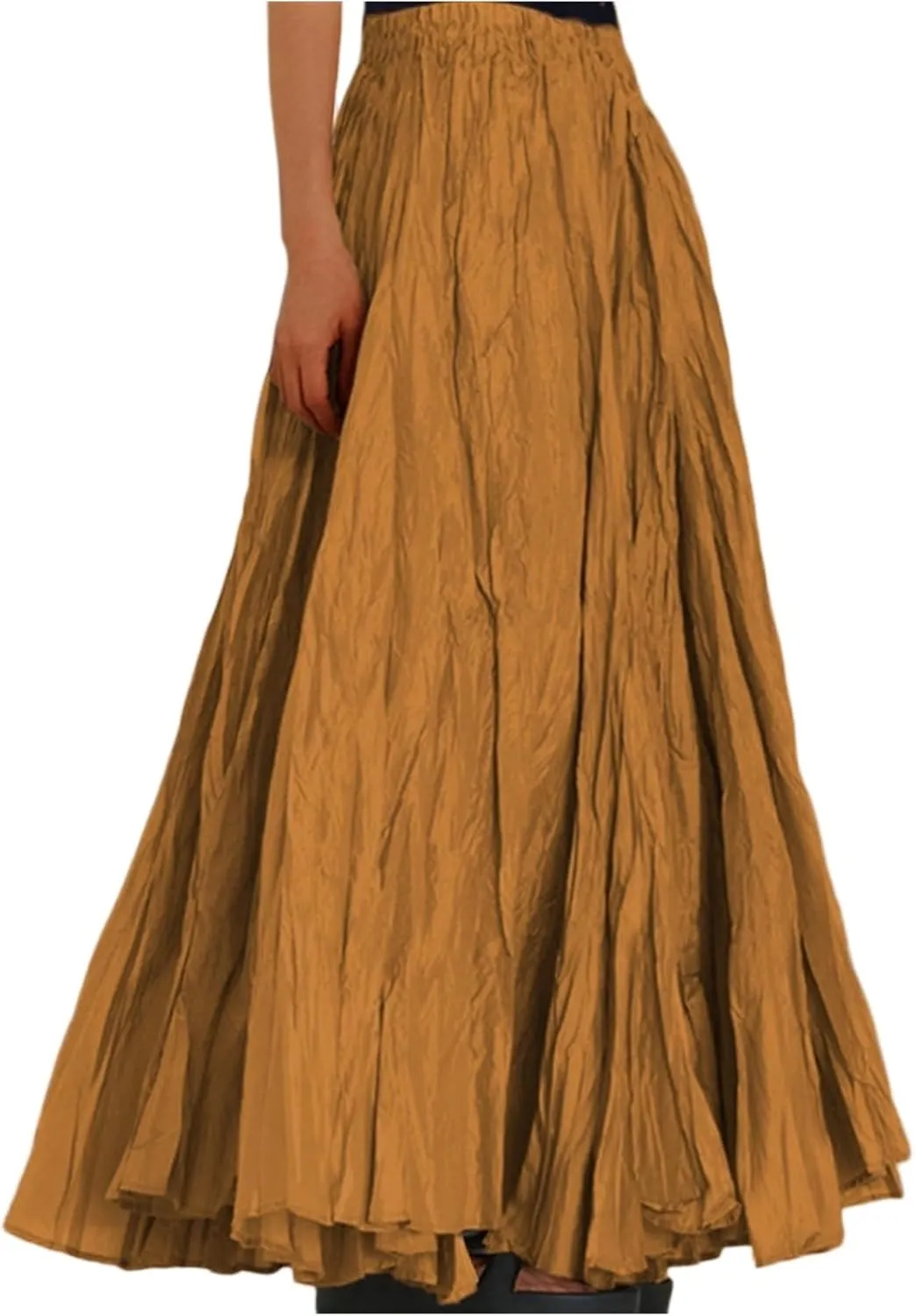 Women's Maxi Dresses 2025 Long Elastic High Waist Retro Pleated A-Line Flared Maxi Skirts, S-XL