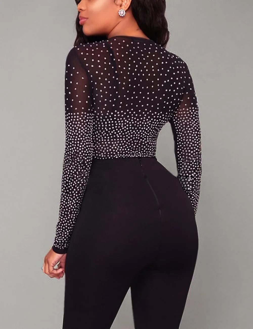 Women's Mesh Tops Glitter Sparkle Rhinestone Shirts See Through Tees Sheer Going Out Blouse