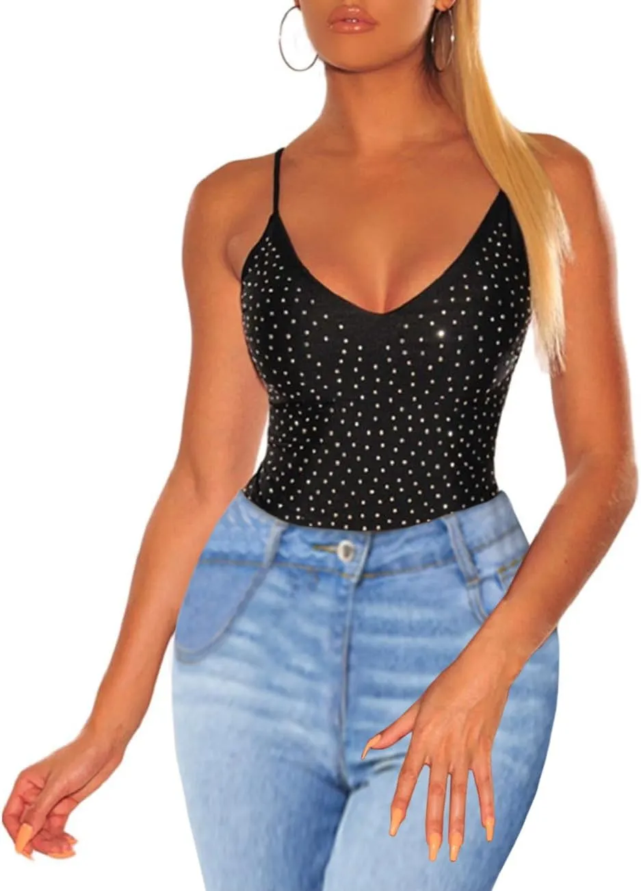 Women's Mesh Tops Glitter Sparkle Rhinestone Shirts See Through Tees Sheer Going Out Blouse