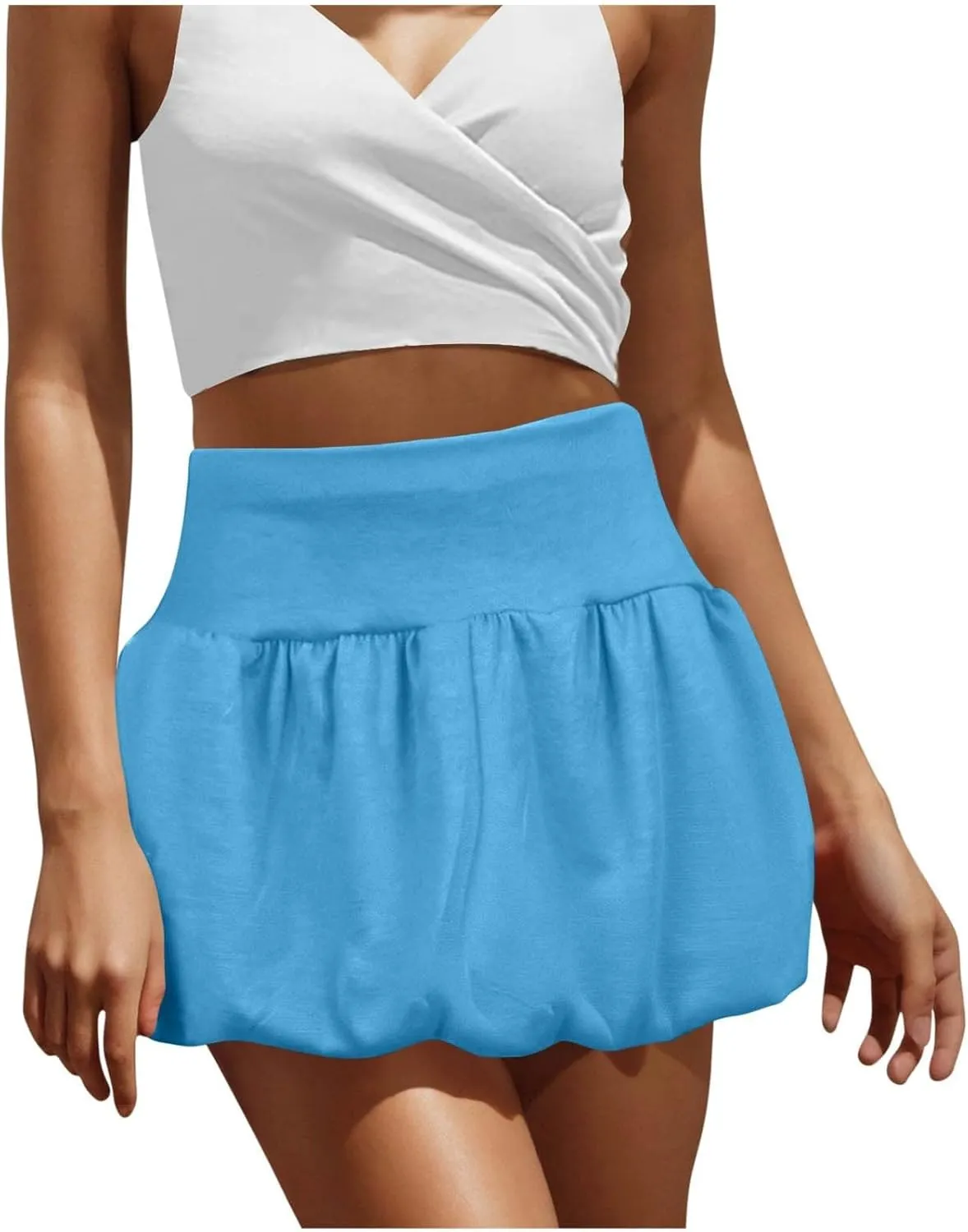 Women's Mini Skirts Solid Color High Waist Skirt Double Layer Bubble Skirt, XS-L