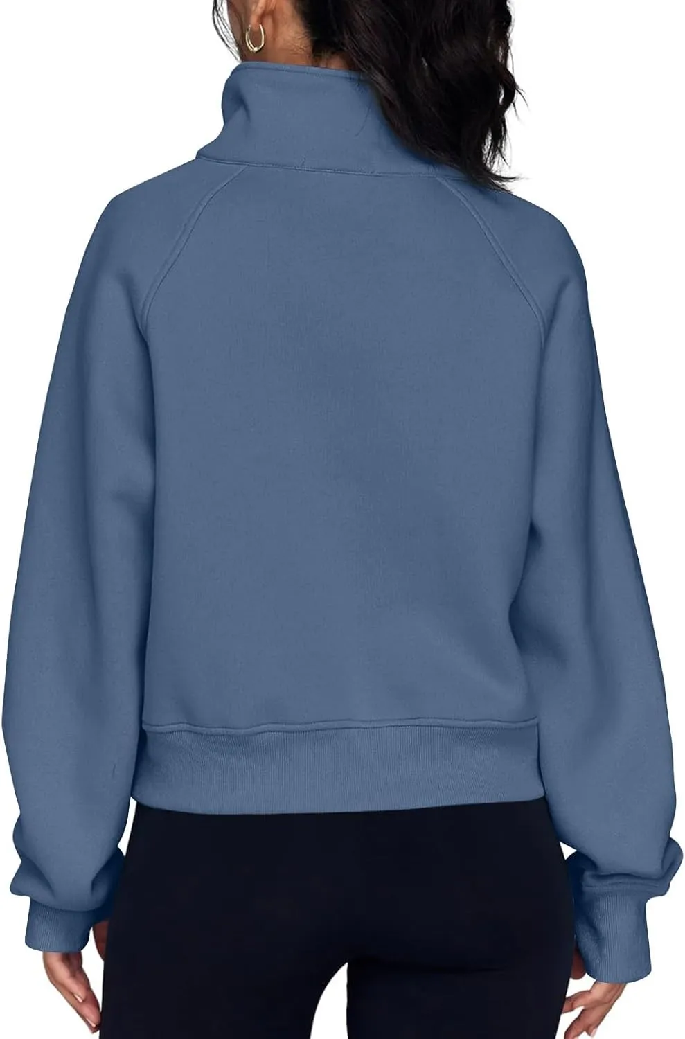 Womens Oversized Half Zip Cropped Sweatshirt 2024 Fall Fashion 1/4 Zip Pullover Preppy Thumb Hole Tops With Pocket