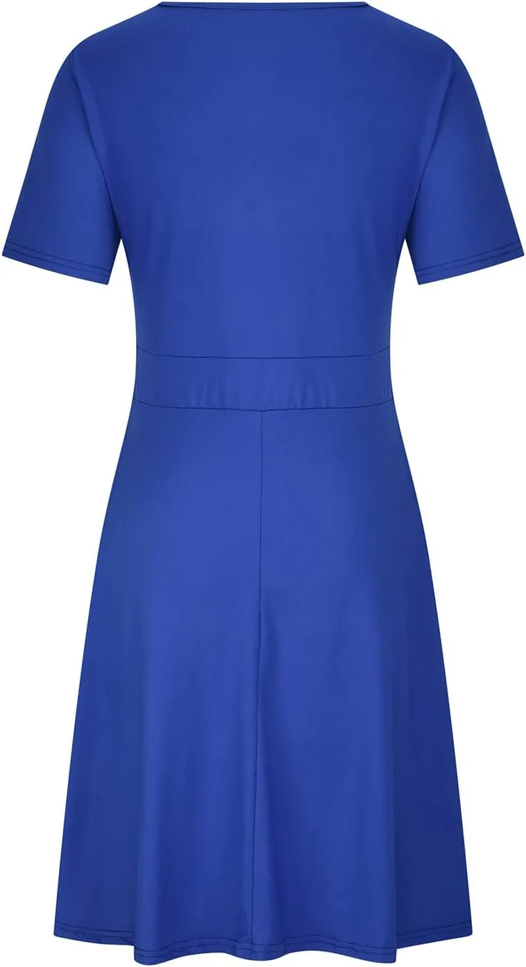 Womens Plus Size Casual Summer Dresses Short Sleeve V Neck Midi Dress A Line Sundress Vacation Outfits with Pockets