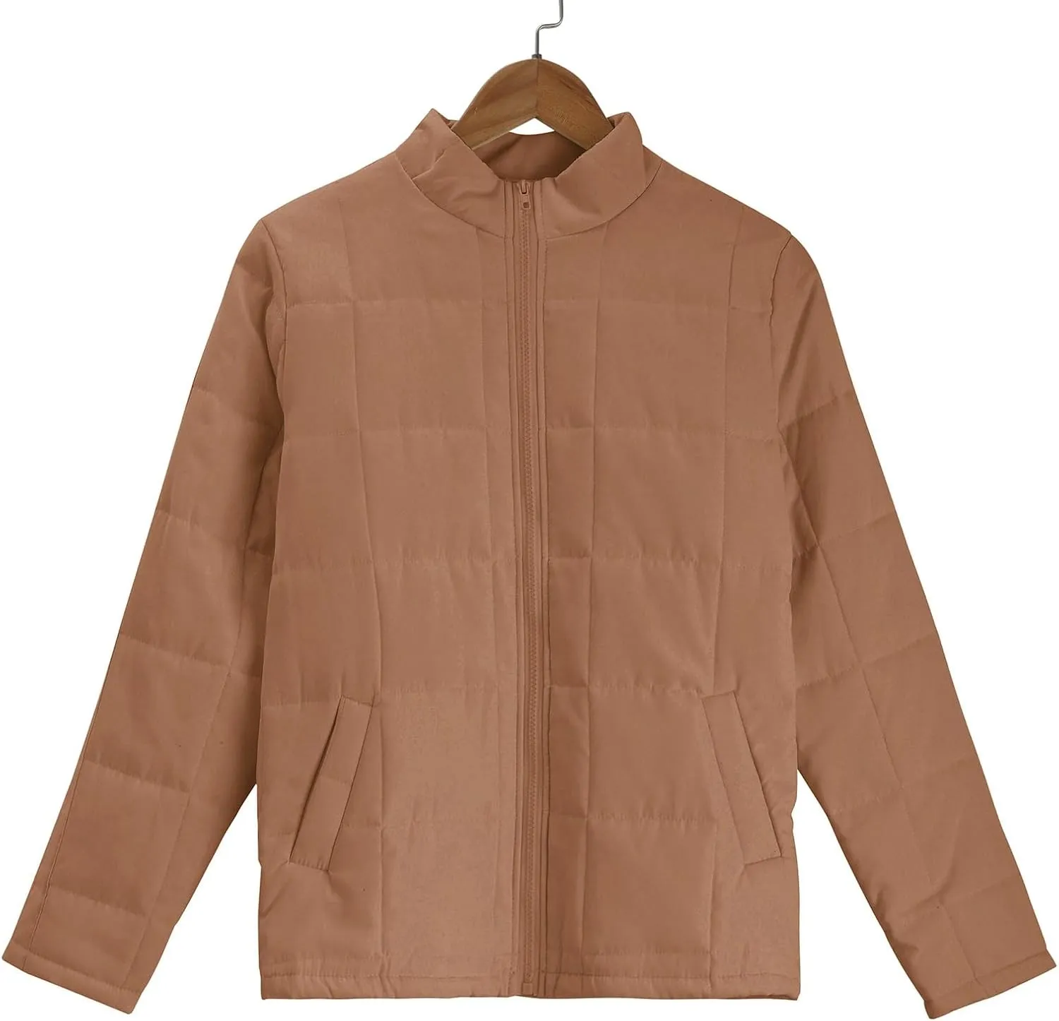 Women's Quilted Puffer Jacket Zip Up Oversized Lightweight Stand Collar Padded Down Coat Winter Loose Warm Outerwear