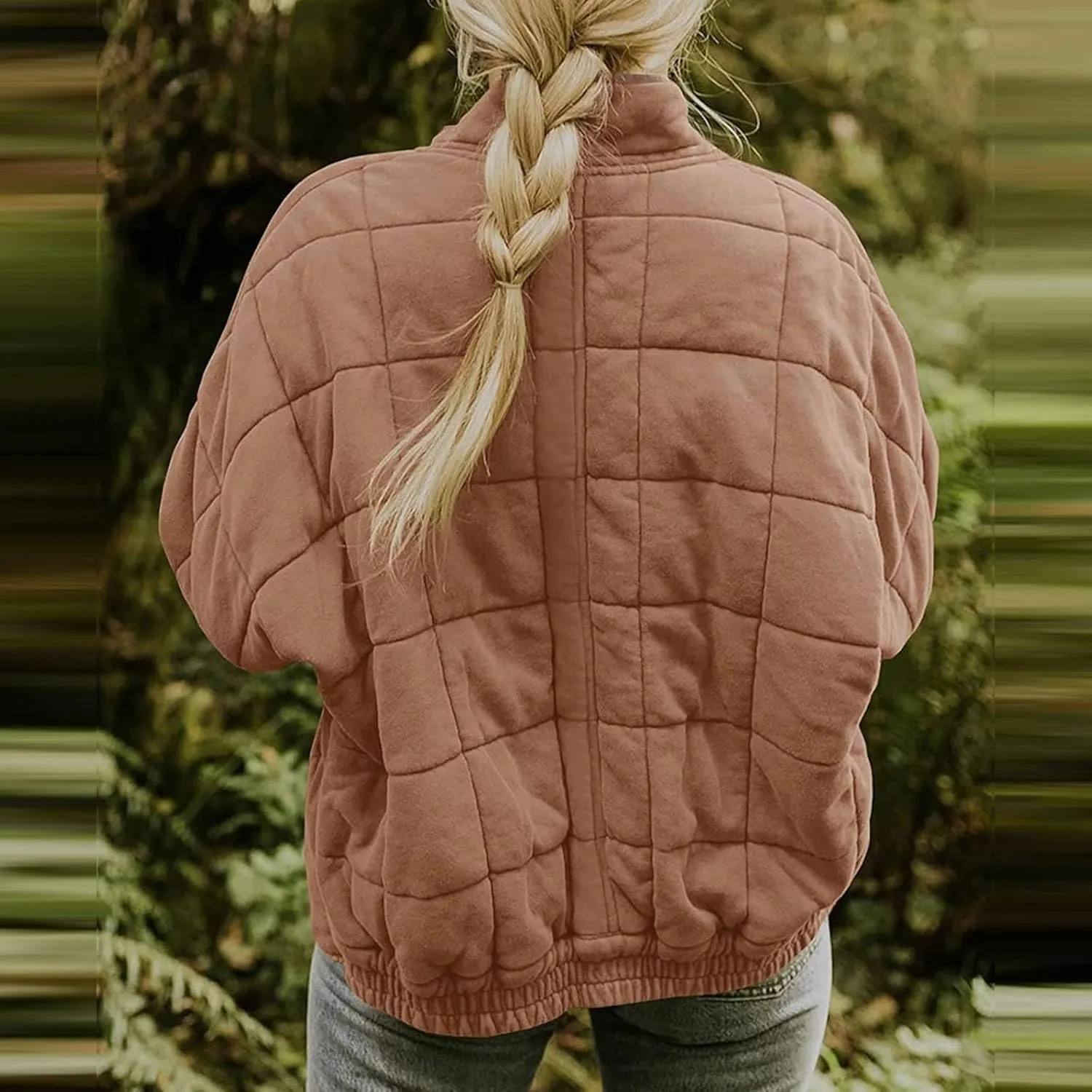 Women's Quilted Puffer Jacket Zip Up Oversized Lightweight Stand Collar Padded Down Coat Winter Loose Warm Outerwear