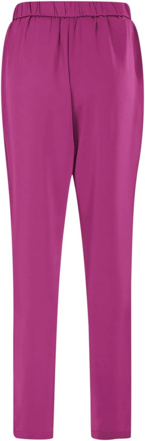 Women's Satin High Waist Pants Casual Pleated Loose Business Trousers Straight Leg Office Slacks Pants with Pockets
