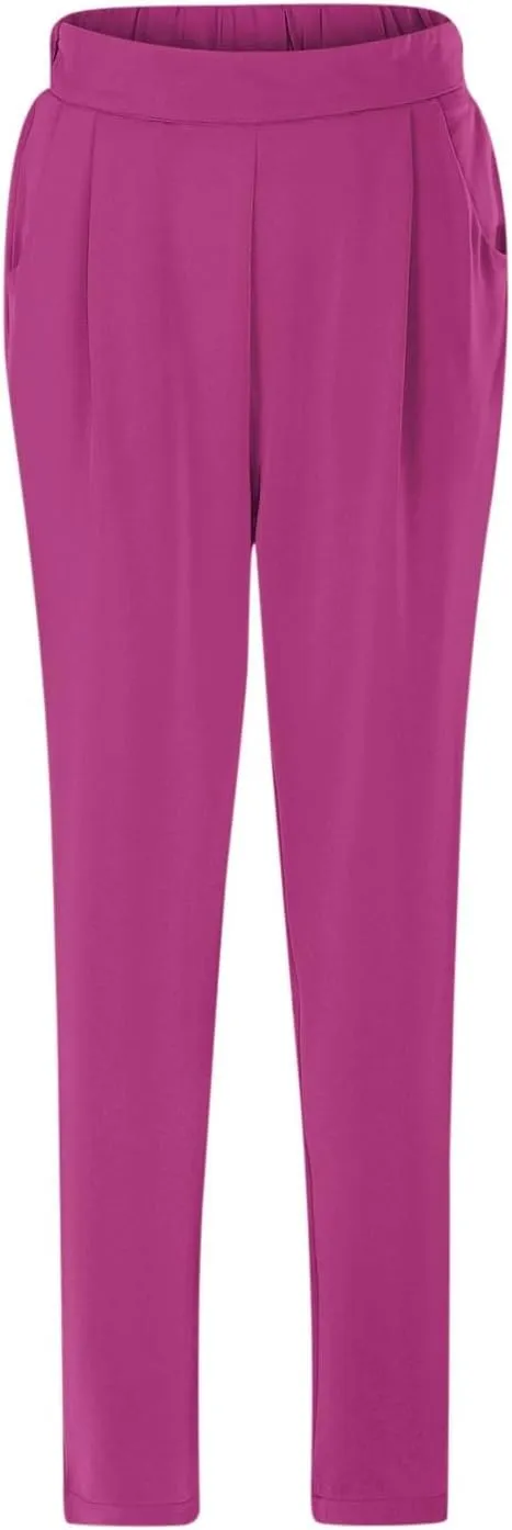 Women's Satin High Waist Pants Casual Pleated Loose Business Trousers Straight Leg Office Slacks Pants with Pockets