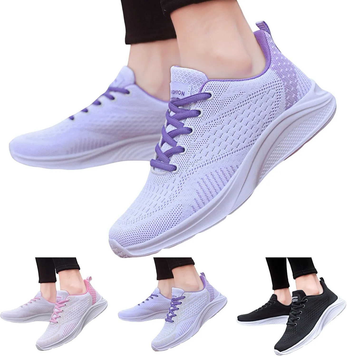 Women's Slip on Walking Shoes Non Slip Memory Foam Arch Support Running Shoes Breathable Mesh Sports Workout Tennis Shoes Fashion Lace Up Sneakers