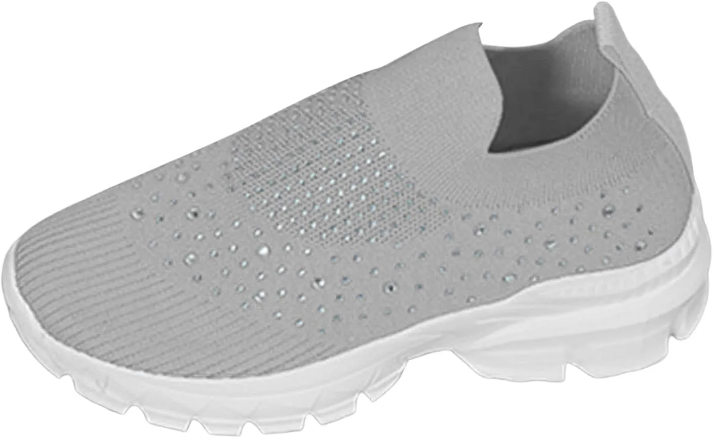 Women's Slip on Walking Shoes Rhinestone Comfy Rhinestone Knitted Non Slip Arch Support Running Shoes Breathable Gym Workout Shoes Lightweight Fashion Sneakers