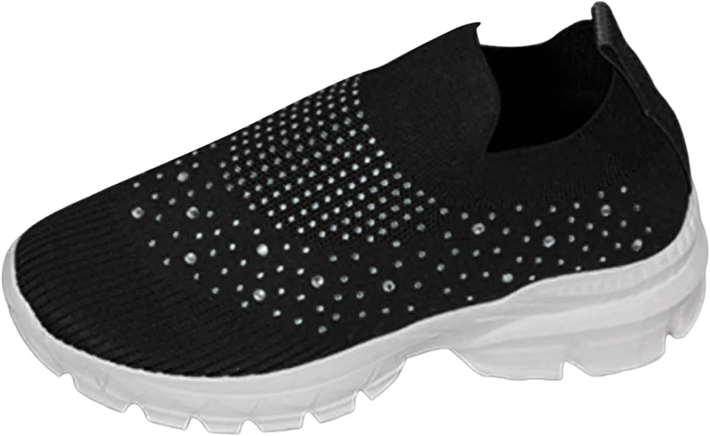 Women's Slip on Walking Shoes Rhinestone Comfy Rhinestone Knitted Non Slip Arch Support Running Shoes Breathable Gym Workout Shoes Lightweight Fashion Sneakers