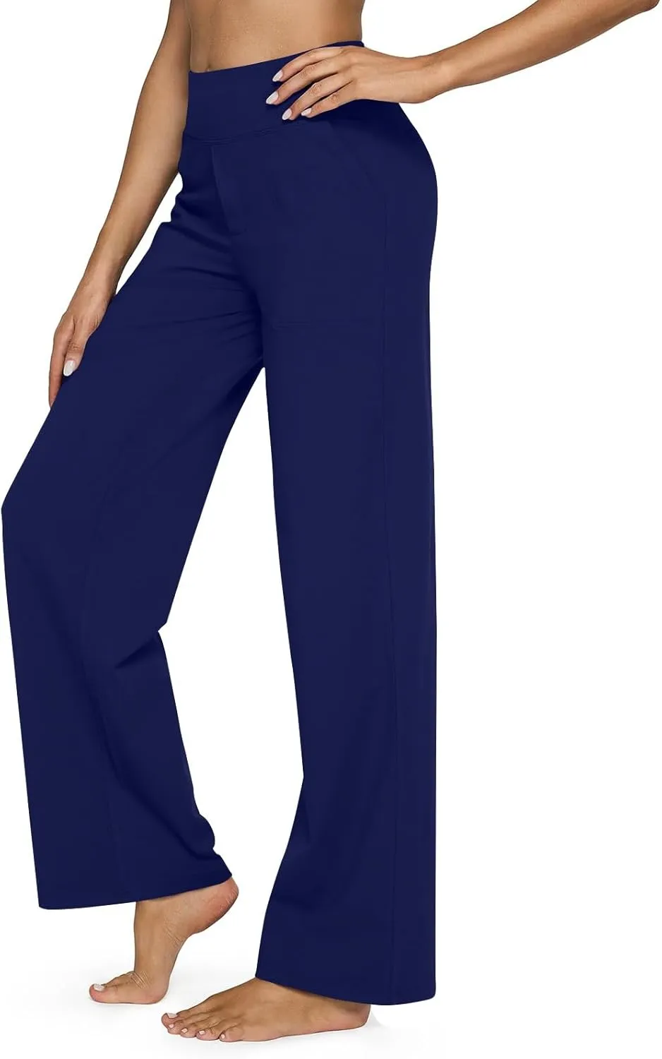 Women's Straight Leg Yoga Pants with Pockets High Waist Office Work Stretch Dress Pants Baggy Trouser Sweatpants
