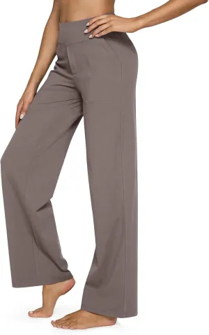Women's Straight Leg Yoga Pants with Pockets High Waist Office Work Stretch Dress Pants Baggy Trouser Sweatpants