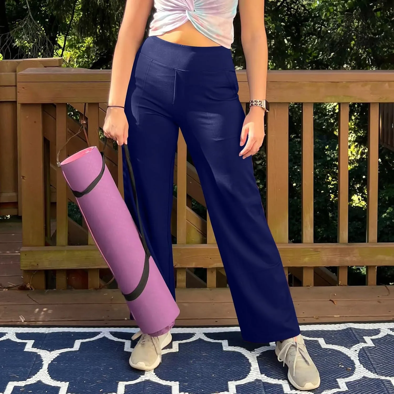 Women's Straight Leg Yoga Pants with Pockets High Waist Office Work Stretch Dress Pants Baggy Trouser Sweatpants