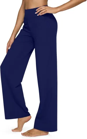 Women's Straight Leg Yoga Pants with Pockets High Waist Office Work Stretch Dress Pants Baggy Trouser Sweatpants