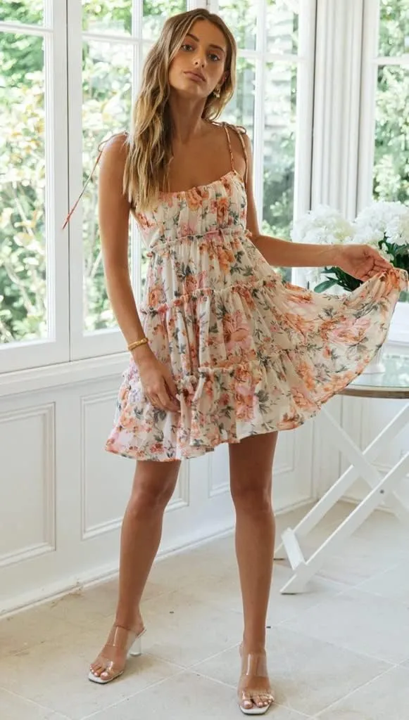 Womens Summer Floral Spaghetti Strap Mini Dress Boho Flowy Tiered Cami Dress Sleeveless Ruffle Short Sundress