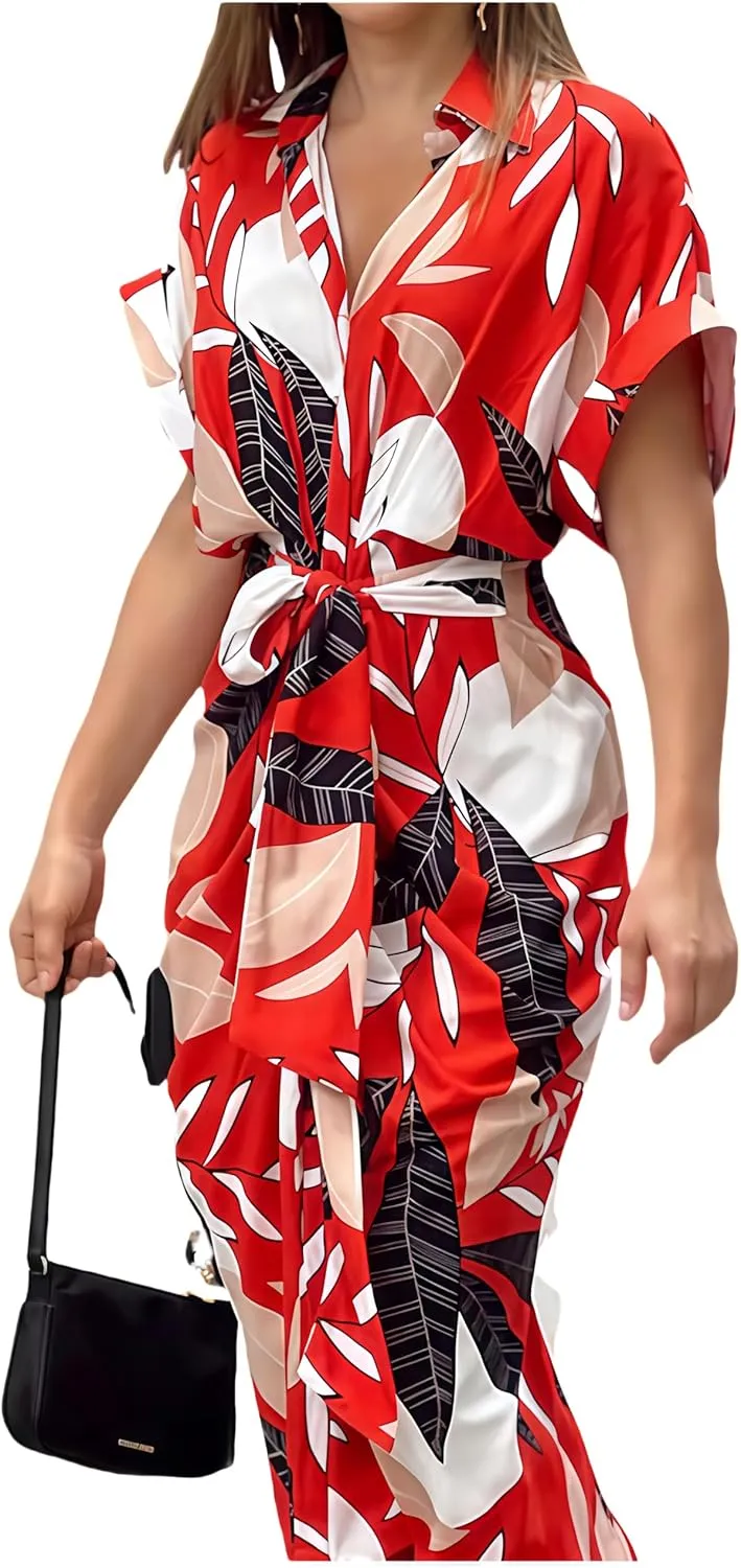 Womens Summer Loose Boho Flowy Casual 1/2 Sleeve Floral Print Slit Beach Wedding Guest Long Maxi Dresses