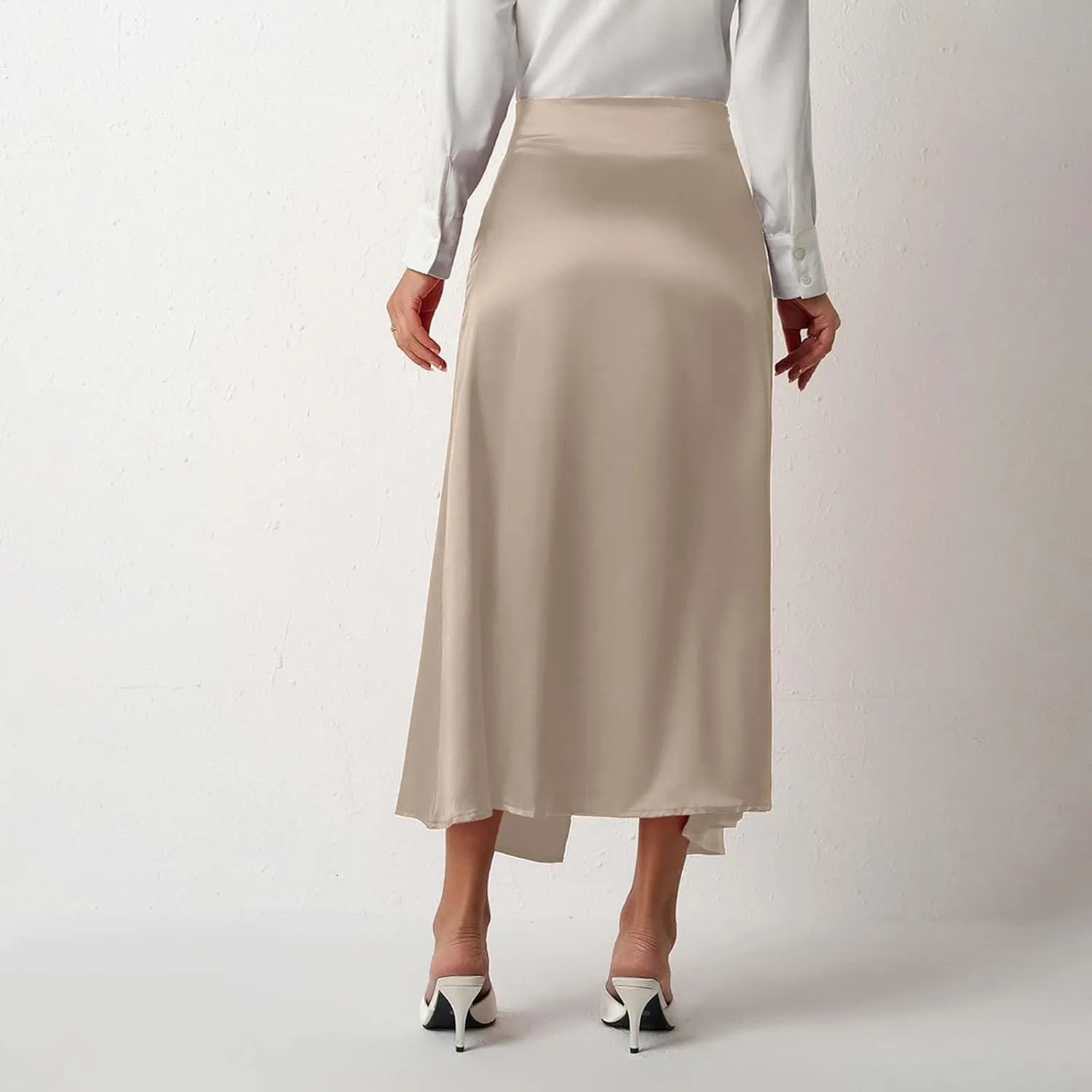 Womens Summer Skirt 2025 Silk Elegant High Waist Cocktail Party Wedding Split Midi Skirt Satin Maxi Skirts