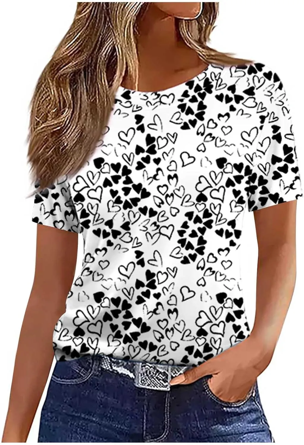 Womens Summer Tops 2025 Crew Neck Short Sleeve T Shirts Dressy Casual Blouses Cute Printed Tees Loose Trendy Outfits