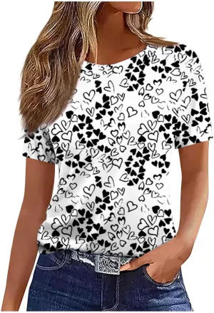 Womens Summer Tops 2025 Crew Neck Short Sleeve T Shirts Dressy Casual Blouses Cute Printed Tees Loose Trendy Outfits