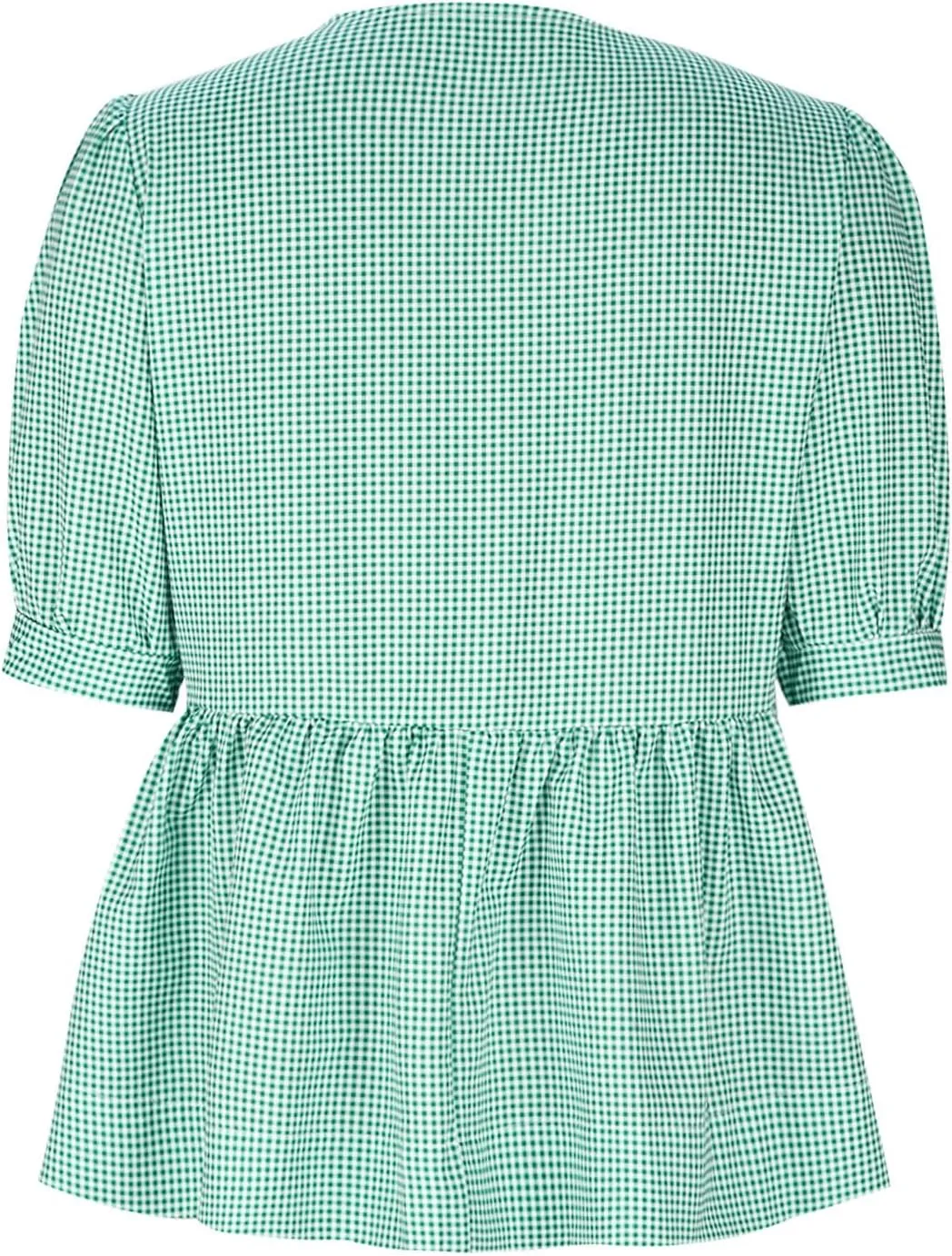 Womens Summer Tops Tie Front Peplum Shirts Puff Short Sleeve Plaid Floral Blouse Going Out Dating Girls Fashion Top
