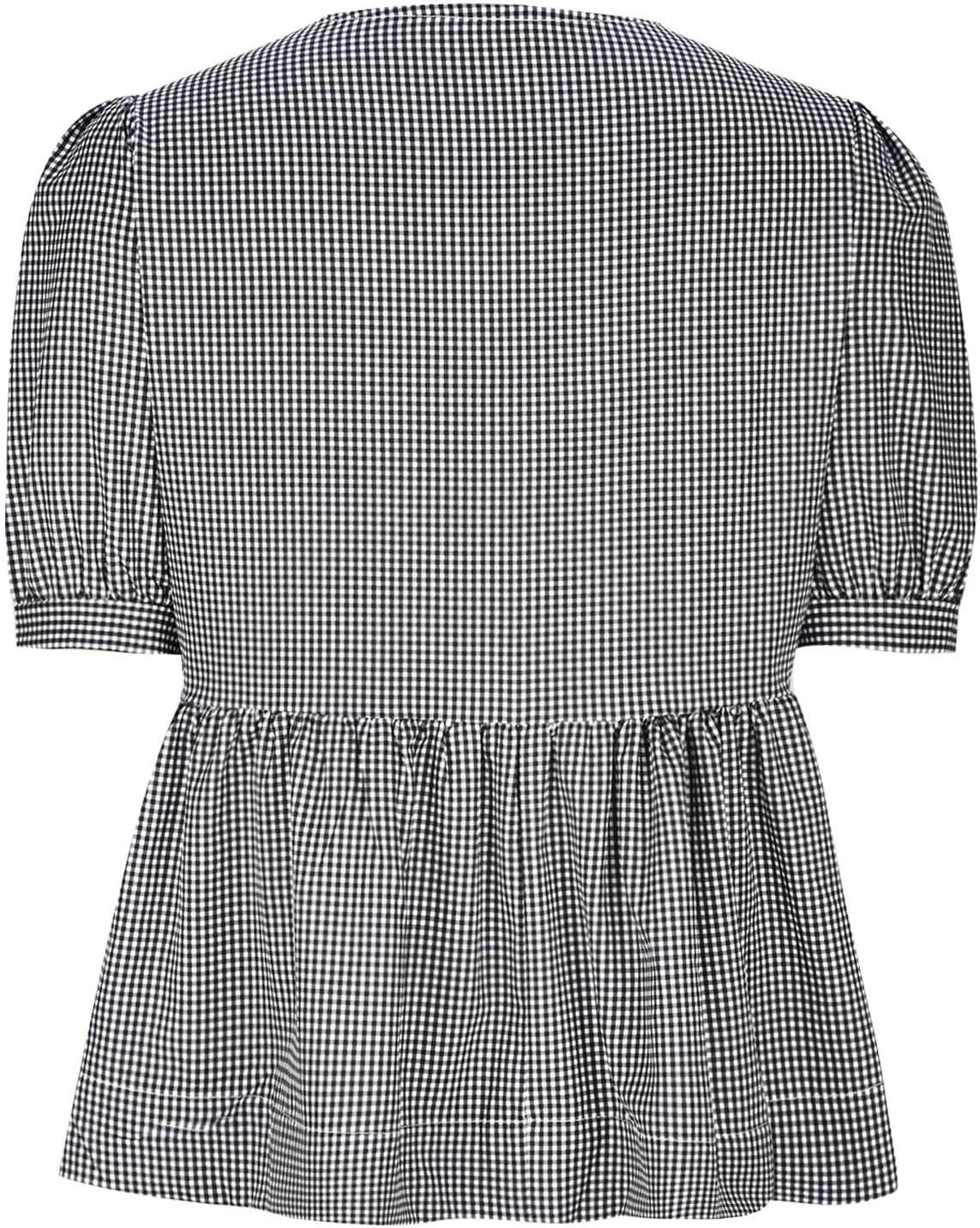 Womens Summer Tops Tie Front Peplum Shirts Puff Short Sleeve Plaid Floral Blouse Going Out Dating Girls Fashion Top