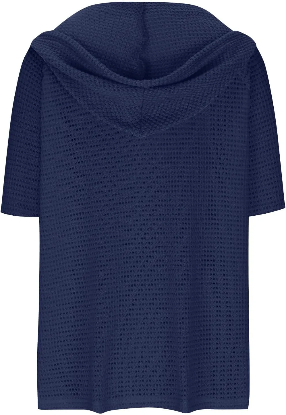 Womens Summer Waffle Knit Short Sleeve Tops Lightweight Drawstring Hoodies Button V Neck Casual Blouse Hooded Shirts