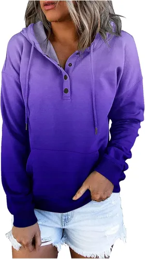 Womens Sweatshirts Casual Gradient Hoodies Pullover Tops Drawstring Long Sleeve Sweatshirts Fall Clothes With Pocket
