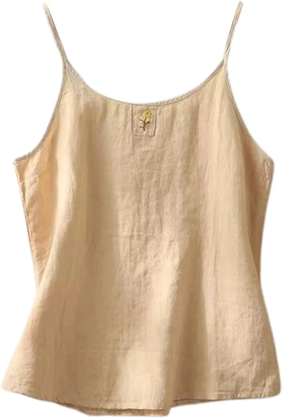 Womens Tank Tops Cotton Linen Spaghetti Strap Camisoles Sleeveless Shirts Scoop Neck Solid Color Loose Basic Blouses