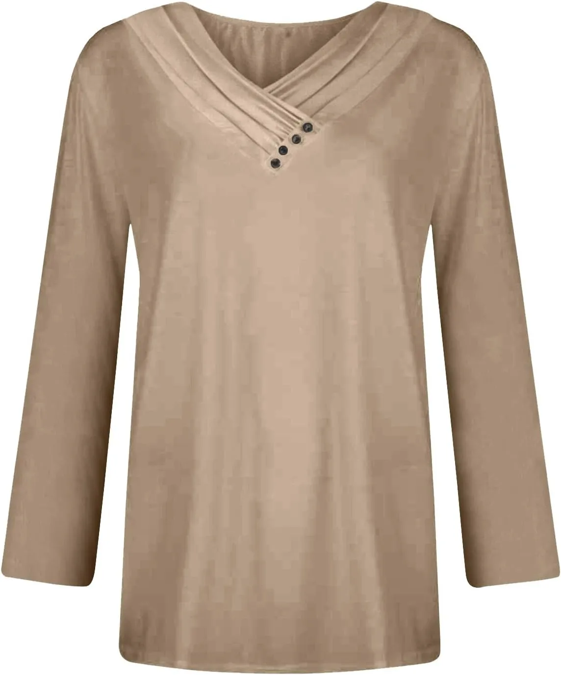 Womens Tops Button V Neck Long Sleeve T Shirt Chest Panel Ruched Solid Color Sweatshirts Lightweight Pullover
