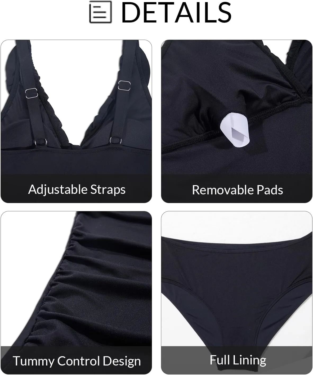 Womens Two Piece Swimsuits - Ruffle Flounce Tankini Tummy Control Bathing Suits V Neck Swimwear