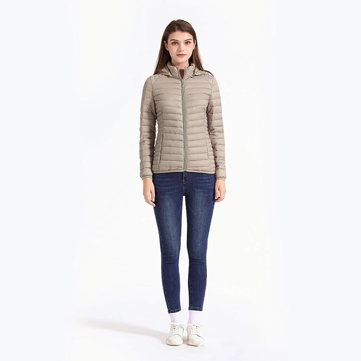 Women's Ultra Light Weight Packable Down Jacket Prkas with Removable Hoodie Full-Zip Quilted Jackets Winter Coat