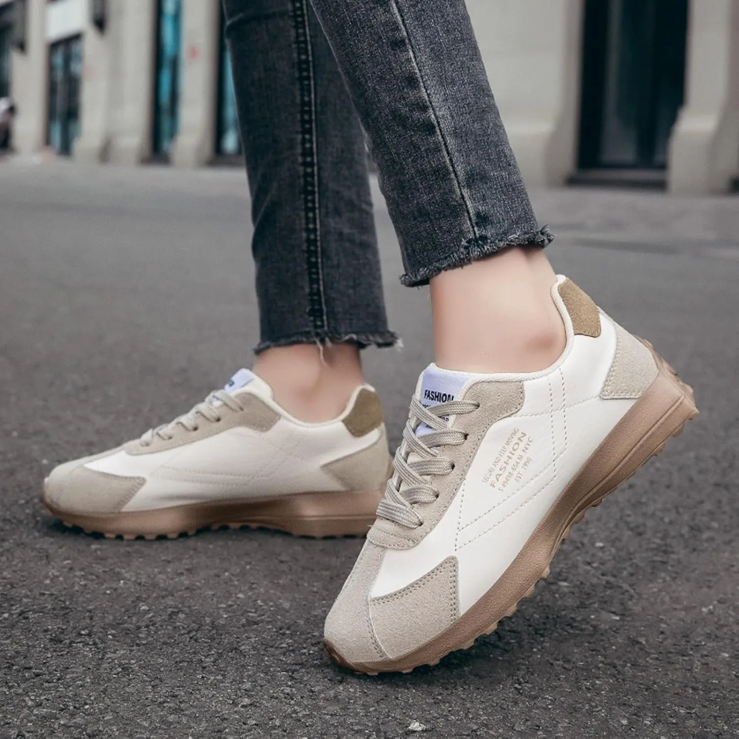 Womens Walking Shoes Slip on Non Slip Memory Foam Comfortable Running Shoes Breathable PU Leather Sports Workout Tennis Shoes Lightweight Fashion Sneakers