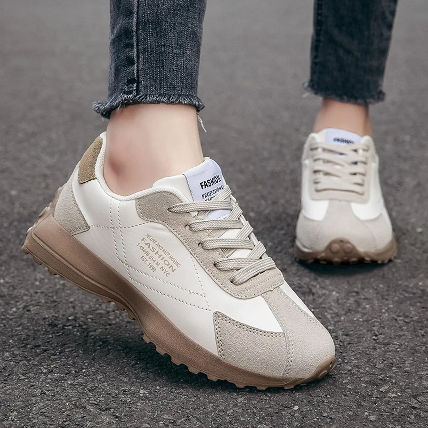 Womens Walking Shoes Slip on Non Slip Memory Foam Comfortable Running Shoes Breathable PU Leather Sports Workout Tennis Shoes Lightweight Fashion Sneakers