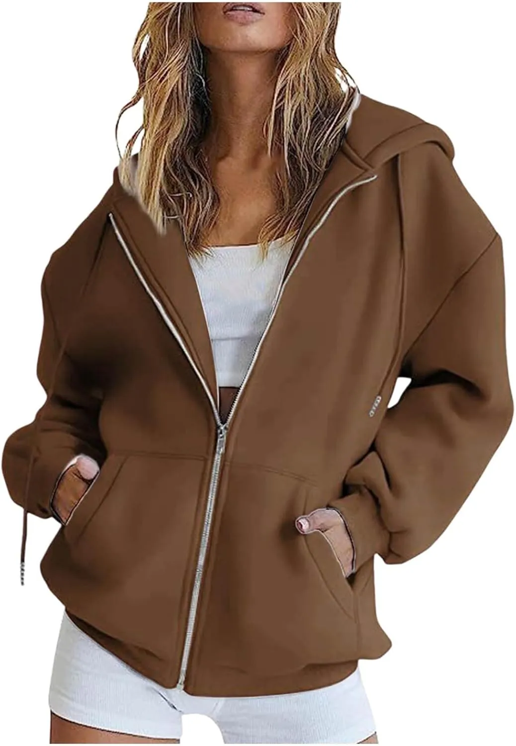 Womens Zip Up Y2k Hoodies Fall Fashion Oversized Long Sleeve Hooded Sweatshirt Casual Lightweight Jackets