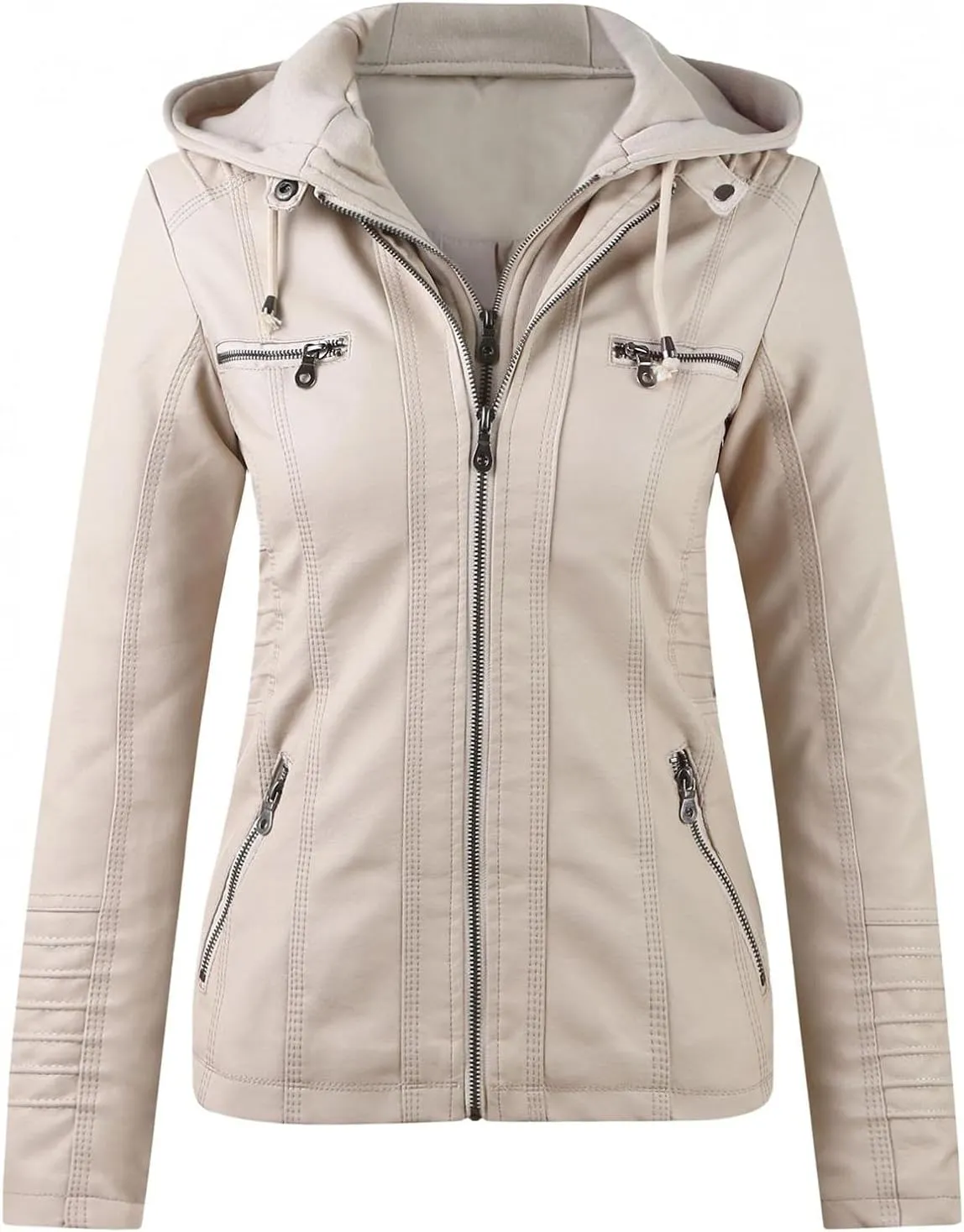 WUAI-Women Plus Size Faux Leather Jackets Hoodies Full Zip Casual Classy Warm Utility Motorcycle Coat Fall Clothes