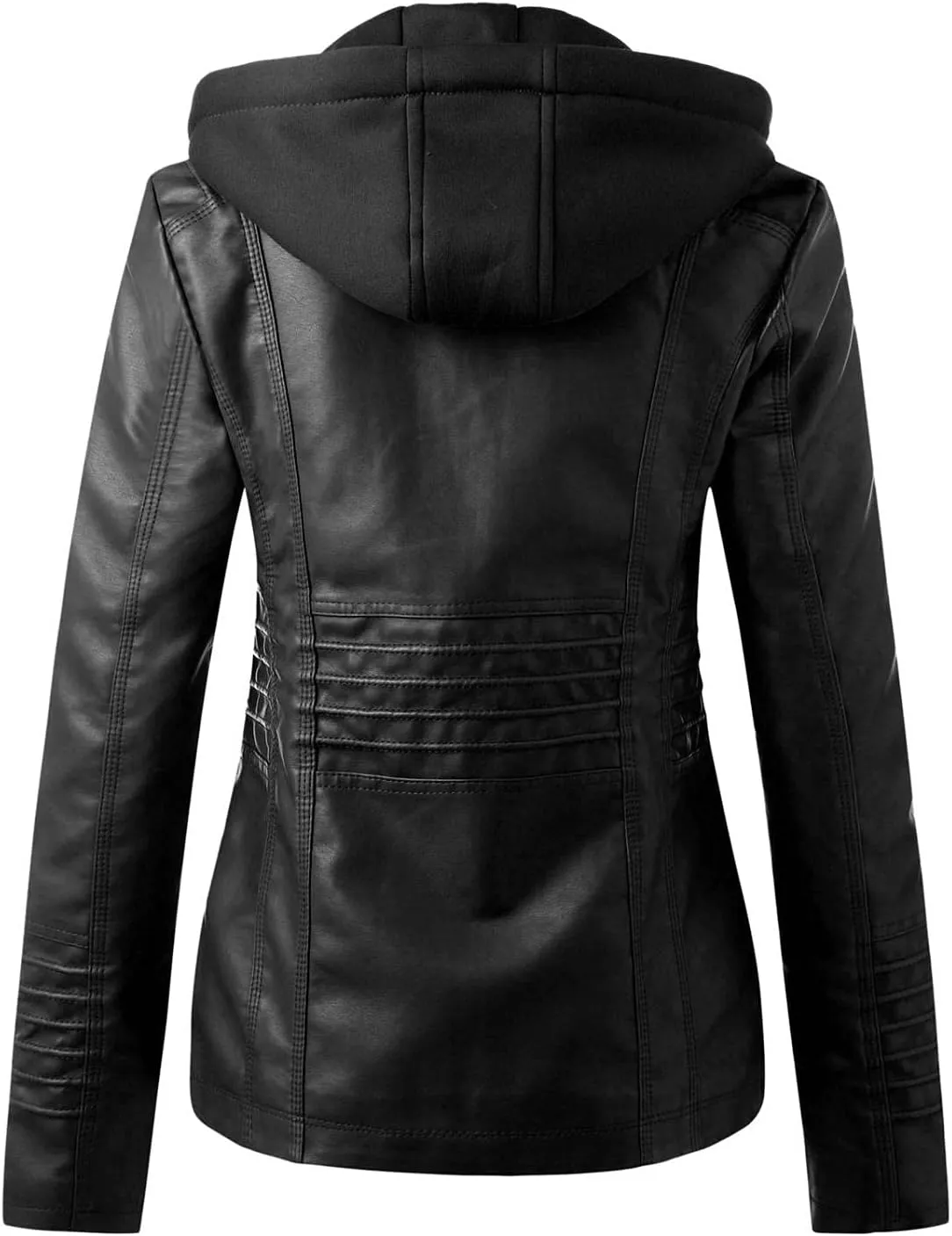 WUAI-Women Plus Size Faux Leather Jackets Hoodies Full Zip Casual Classy Warm Utility Motorcycle Coat Fall Clothes