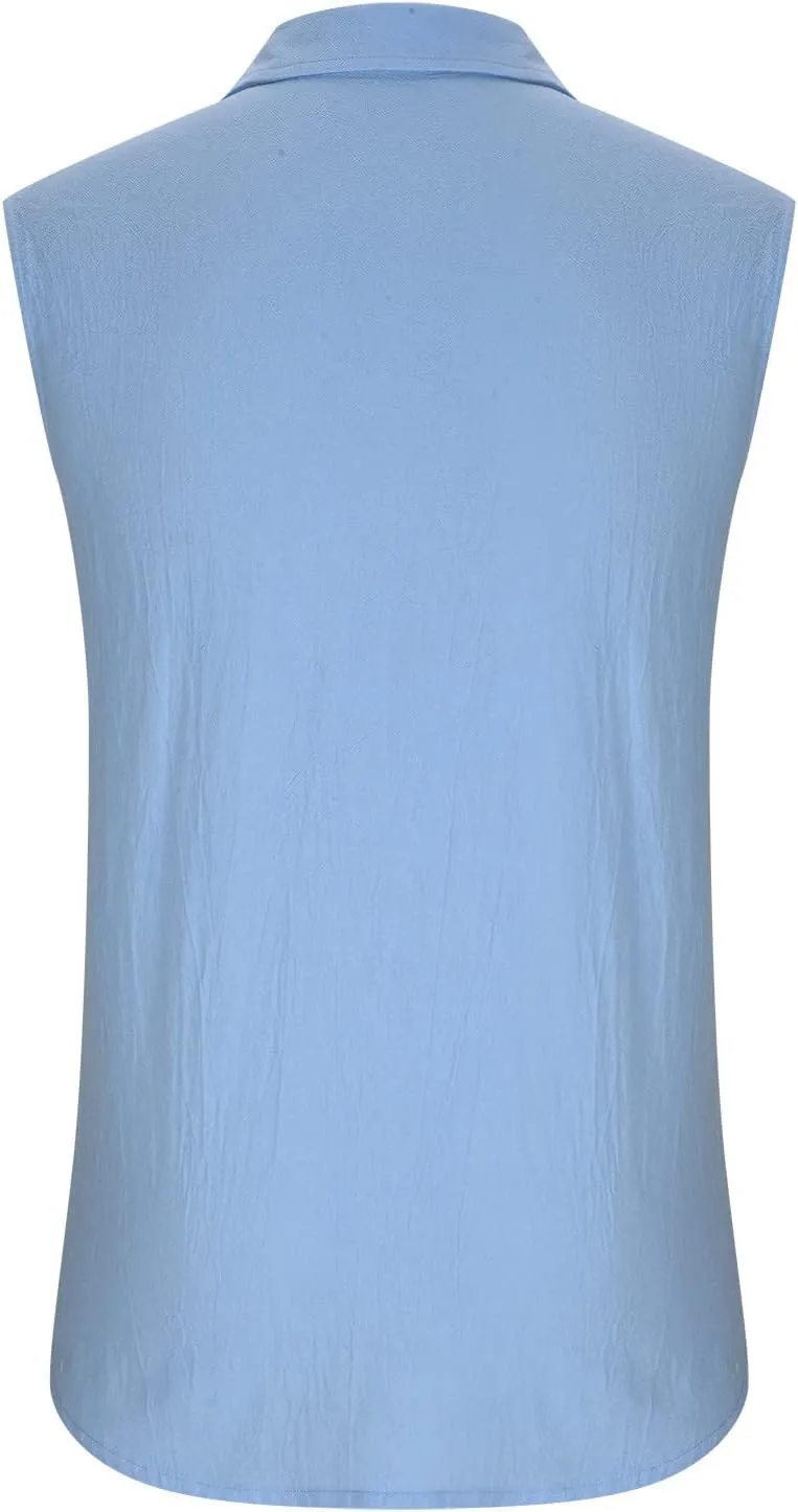Xiaojmake Mens Sleeveless Button Down Shirts Collared Cotton Linen T-Shirt Summer Beach Basic Tank Tops Vest with Pockets