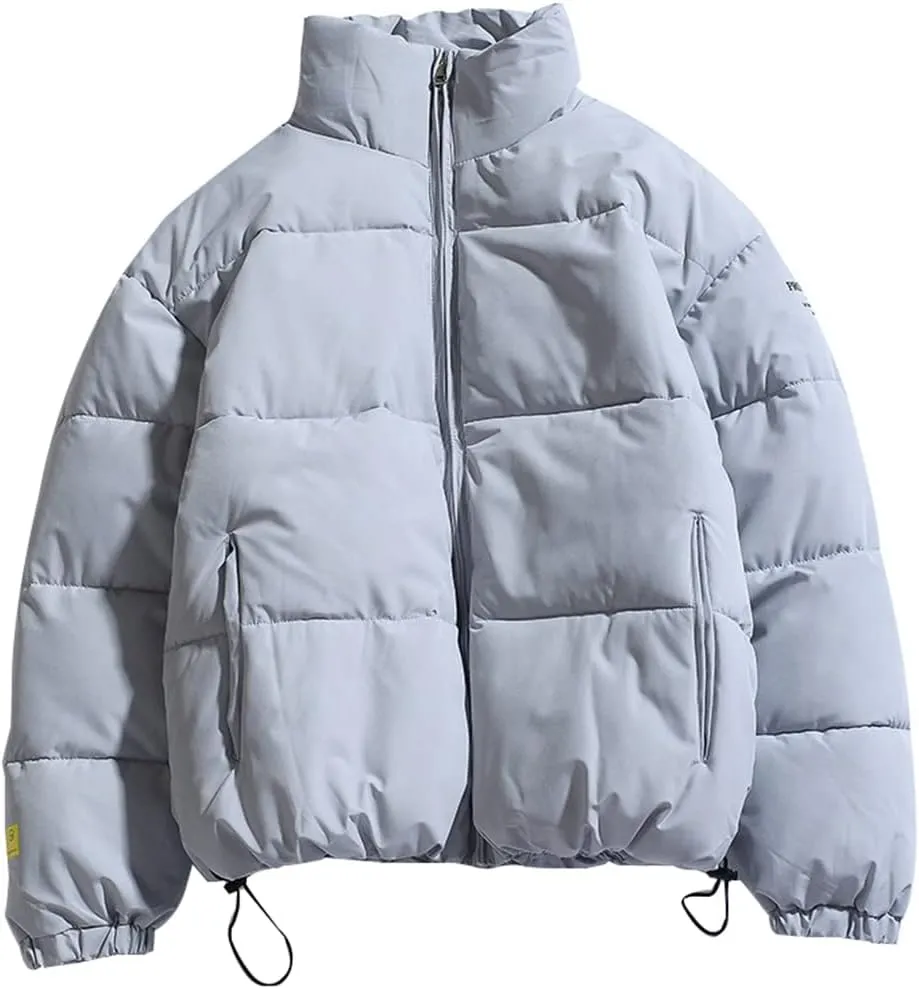 XYGJZ Winter Coat Men's Warm Parkas Streetwear Loose Fit Cotton Padded Coats Solid Color Stand Collar Windproof Padded Coat