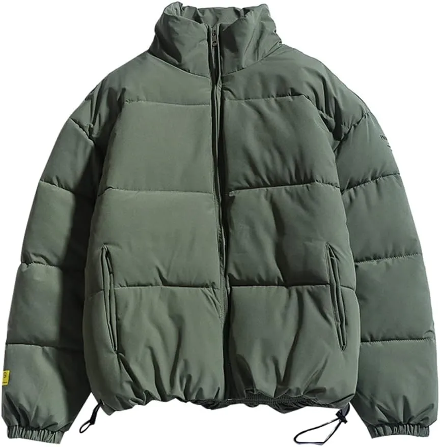 XYGJZ Winter Coat Men's Warm Parkas Streetwear Loose Fit Cotton Padded Coats Solid Color Stand Collar Windproof Padded Coat