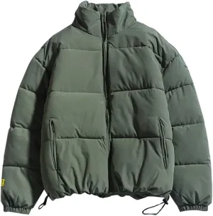 XYGJZ Winter Coat Men's Warm Parkas Streetwear Loose Fit Cotton Padded Coats Solid Color Stand Collar Windproof Padded Coat