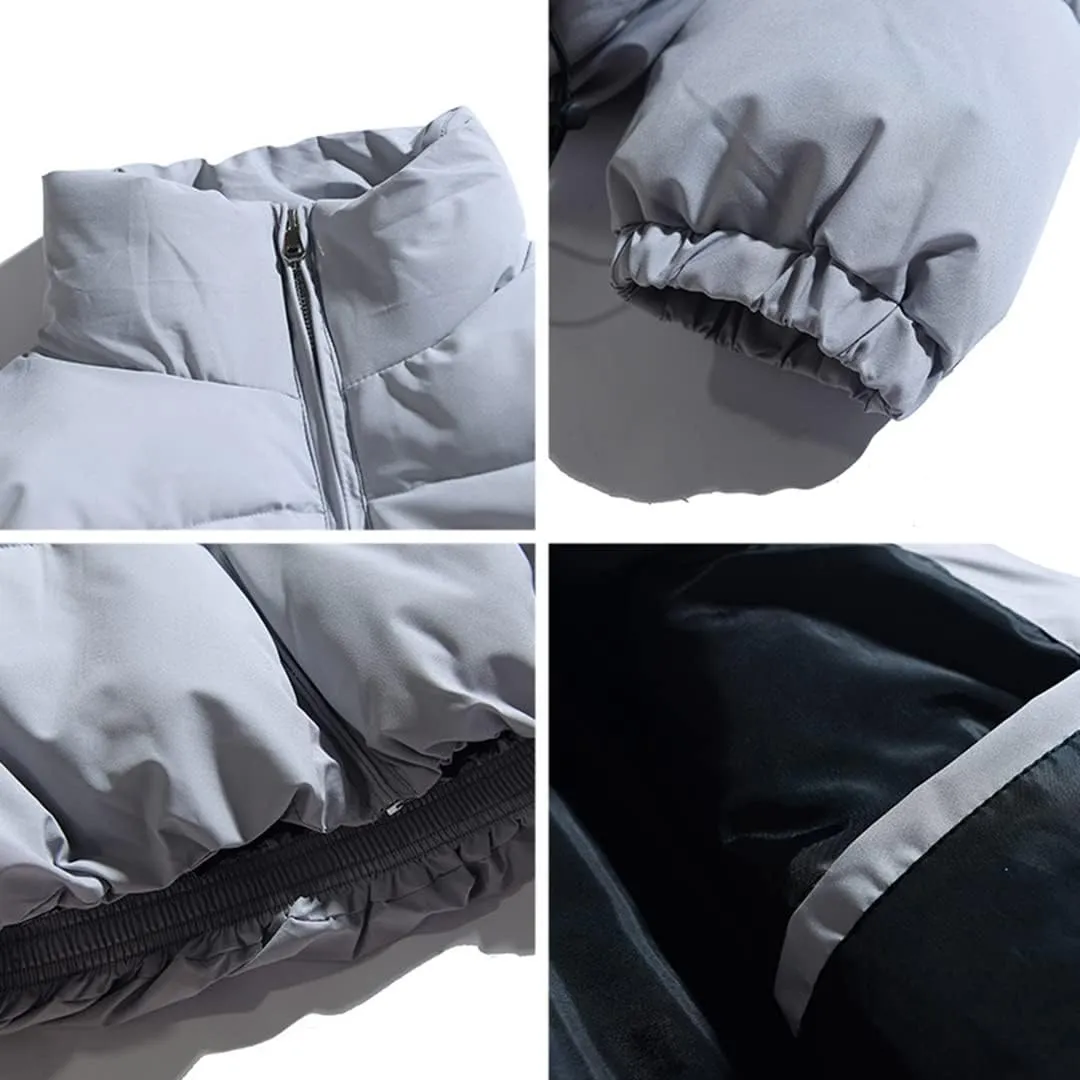 XYGJZ Winter Coat Men's Warm Parkas Streetwear Loose Fit Cotton Padded Coats Solid Color Stand Collar Windproof Padded Coat