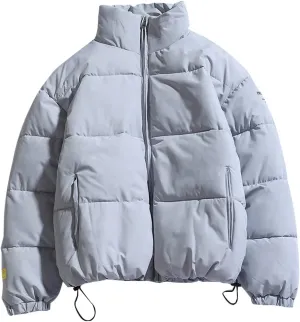 XYGJZ Winter Coat Men's Warm Parkas Streetwear Loose Fit Cotton Padded Coats Solid Color Stand Collar Windproof Padded Coat