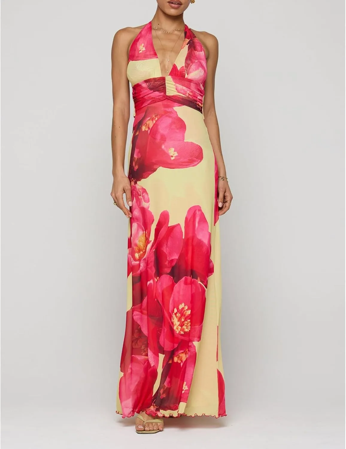 Y2k Womens Boho Floral Print Spaghetti Strap Maxi Bodycon Dress Summer Backless Dresses Beach Vacation Sundress