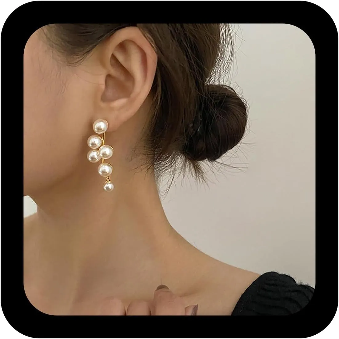 YienDoo Long Pearl Tassel Drop Earrings Multi Beaded Cluster Chandelier Pearls Dangle Earrings Gold Pearl Chain Earrings Statement Bridal Pearl Earrings Jewelry for Women