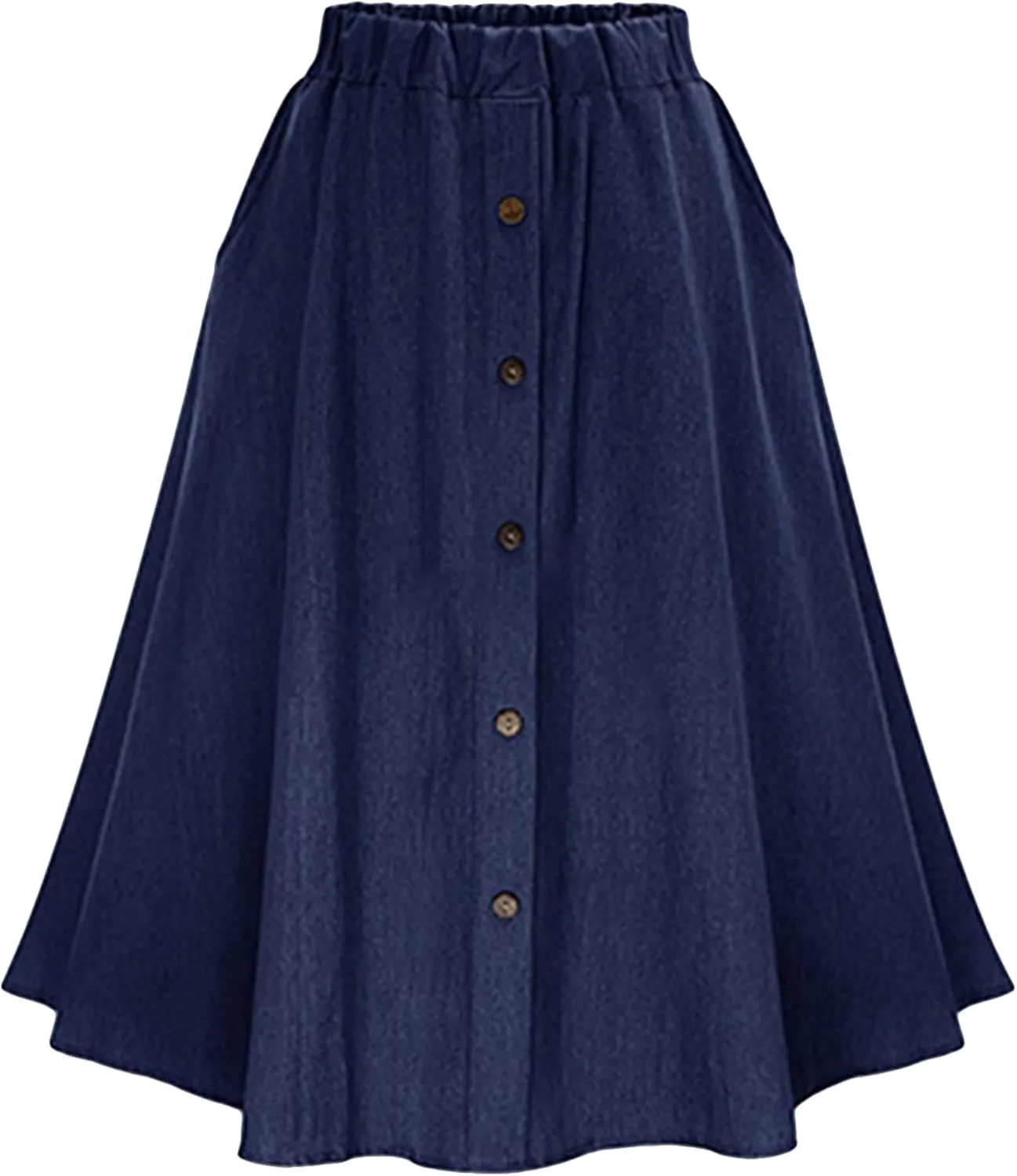 YMING Womens Classic Button Down Denim Skirts High Waist Loose Fit Skirts A-Line Jean Skirts with Pockets